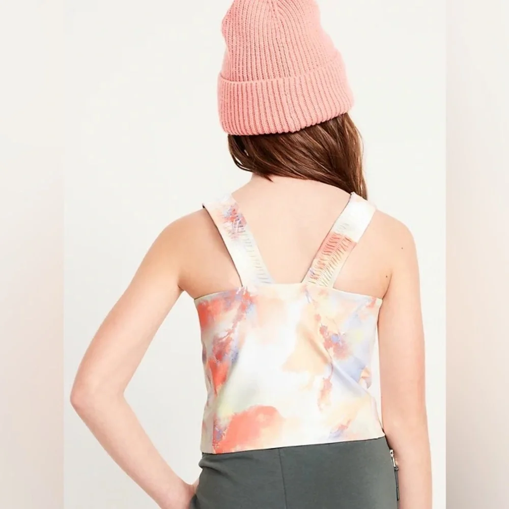 Old Navy Girls PowerSoft Ruched-Strap Tank Top‎ Warm Tie Dye